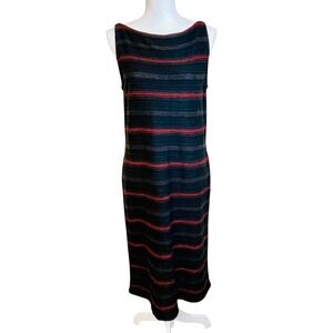 LAUREN Ralph Lauren Striped Linen Sleeveless Boat Neck Midi Dress Size L